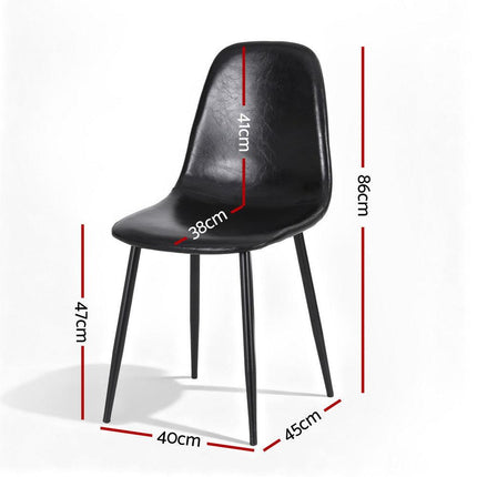 Artiss 4x Dining Chairs Retro PU Leather Kitchen Lounge Cafe Accent Chair Black.