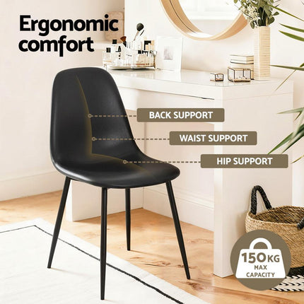 Artiss 4x Dining Chairs Retro PU Leather Kitchen Lounge Cafe Accent Chair Black.