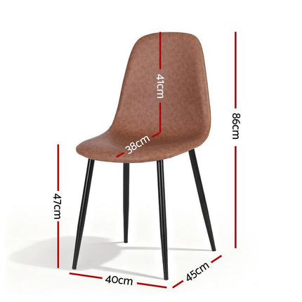 Artiss 2x Dining Chairs Retro PU Leather Kitchen Lounge Cafe Accent Chair Brown.