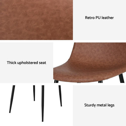 Artiss 2x Dining Chairs Retro PU Leather Kitchen Lounge Cafe Accent Chair Brown.