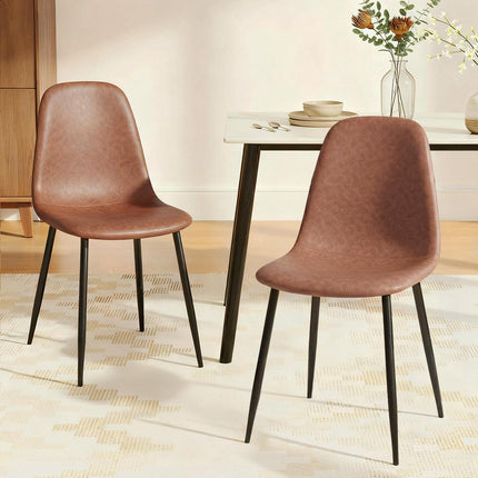 Artiss 2x Dining Chairs Retro PU Leather Kitchen Lounge Cafe Accent Chair Brown.