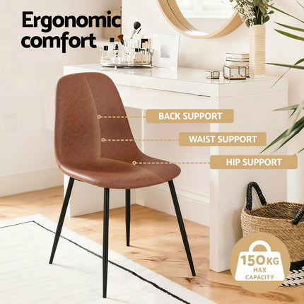 Artiss 4x Dining Chairs Retro PU Leather Kitchen Lounge Cafe Accent Chair Brown.