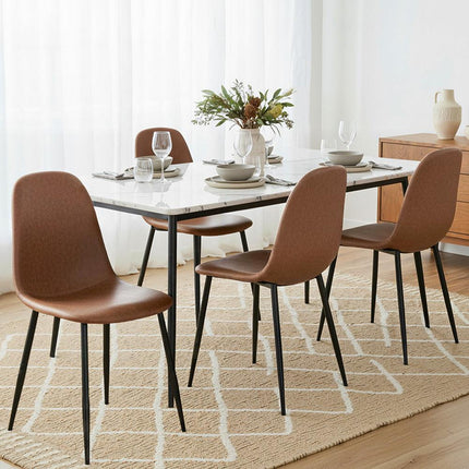 Artiss 4x Dining Chairs Retro PU Leather Kitchen Lounge Cafe Accent Chair Brown.