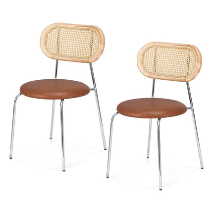 Artiss 2x Dining Chairs PU Leather Rattan Kitchen Lounge Cafe Accent Chair Brown.