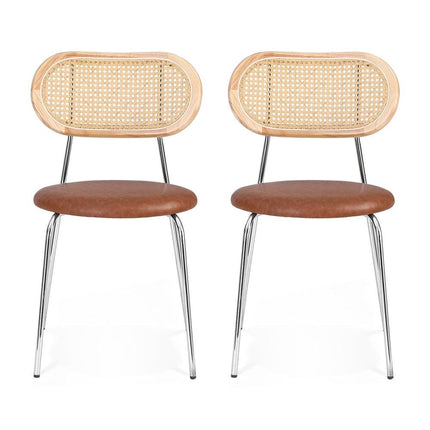 Artiss 2x Dining Chairs PU Leather Rattan Kitchen Lounge Cafe Accent Chair Brown.