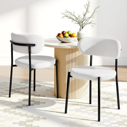 Artiss Dining Chairs Set of 2 Sherpa Boucle White.