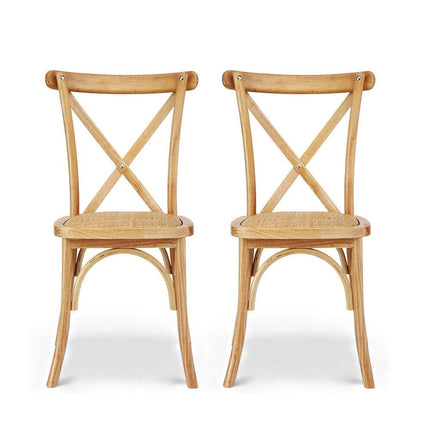 Artiss 2x Dining Chairs Rattan Wooden Kitchen Accent Chair Cafe Lounge Rubber Wood.