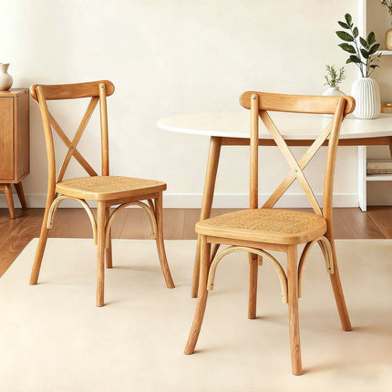 Artiss 2x Dining Chairs Rattan Wooden Kitchen Accent Chair Cafe Lounge Rubber Wood.