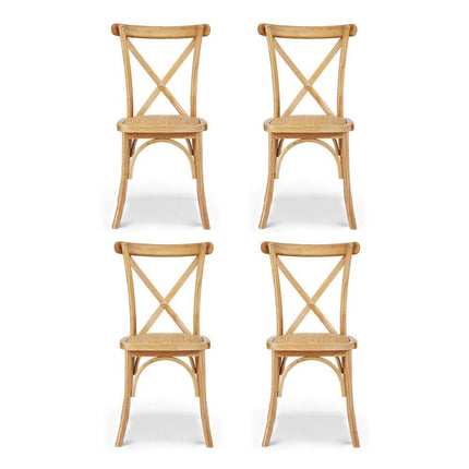 Artiss 4x Dining Chairs Rattan Wooden Kitchen Accent Chair Cafe Lounge Rubber Wood.