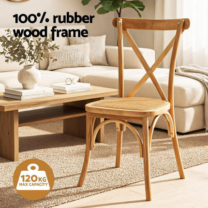 Artiss 4x Dining Chairs Rattan Wooden Kitchen Accent Chair Cafe Lounge Rubber Wood.