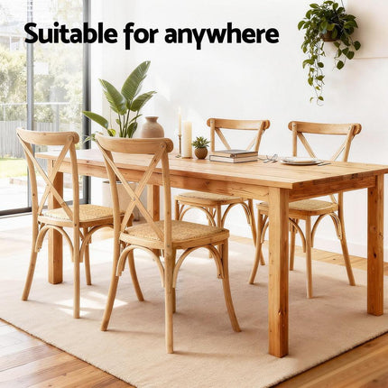 Artiss 4x Dining Chairs Rattan Wooden Kitchen Accent Chair Cafe Lounge Rubber Wood.