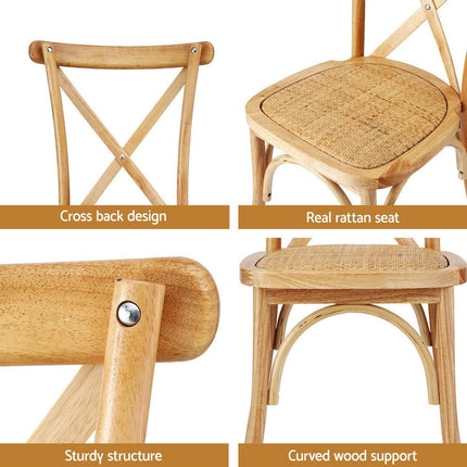 Artiss 4x Dining Chairs Rattan Wooden Kitchen Accent Chair Cafe Lounge Rubber Wood.