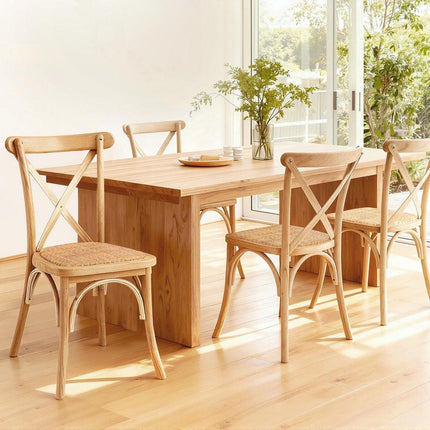 Artiss 4x Dining Chairs Rattan Wooden Kitchen Accent Chair Cafe Lounge Rubber Wood.