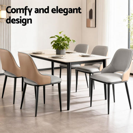 Artiss 2x Dining Chairs Hollow PU Leather Kitchen Lounge Cafe Accent Chair Grey.