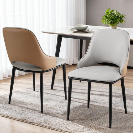 Artiss 2x Dining Chairs Hollow PU Leather Kitchen Lounge Cafe Accent Chair Grey.
