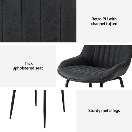 Artiss 4x Dining Chairs Retro PU Leather Kitchen Lounge Cafe Accent Chair Black.