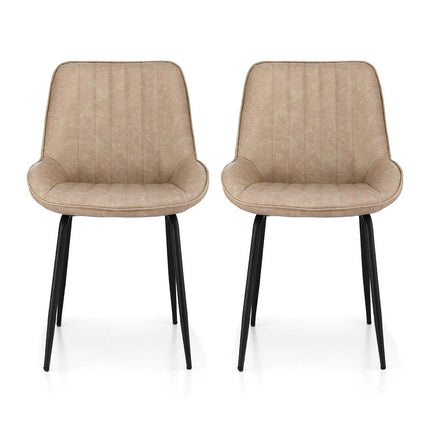Artiss 2x Dining Chairs Retro PU Leather Kitchen Lounge Cafe Accent Chair Khaki.
