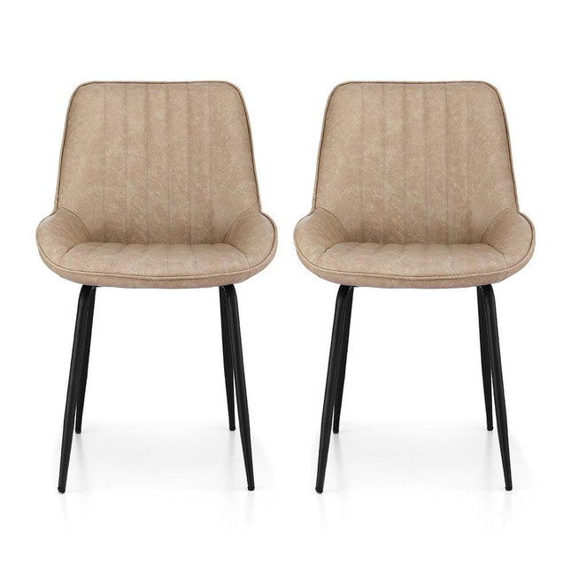 Artiss 2x Dining Chairs Retro PU Leather Kitchen Lounge Cafe Accent Chair Khaki.
