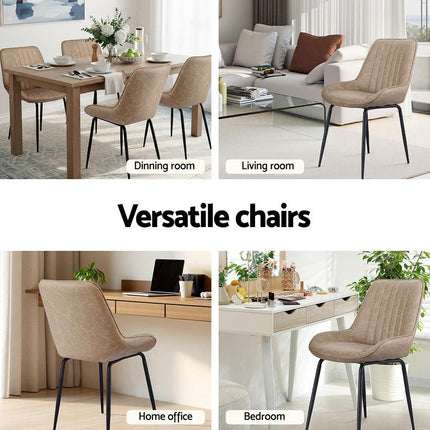 Artiss 2x Dining Chairs Retro PU Leather Kitchen Lounge Cafe Accent Chair Khaki.