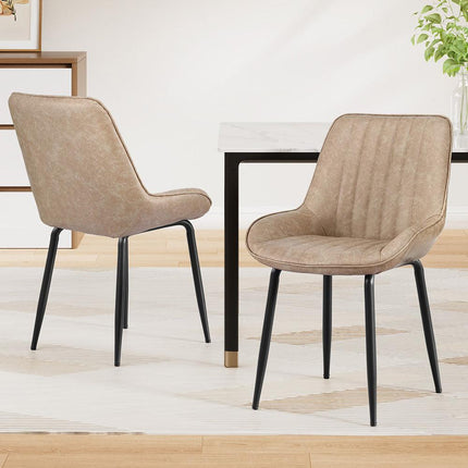 Artiss 2x Dining Chairs Retro PU Leather Kitchen Lounge Cafe Accent Chair Khaki.