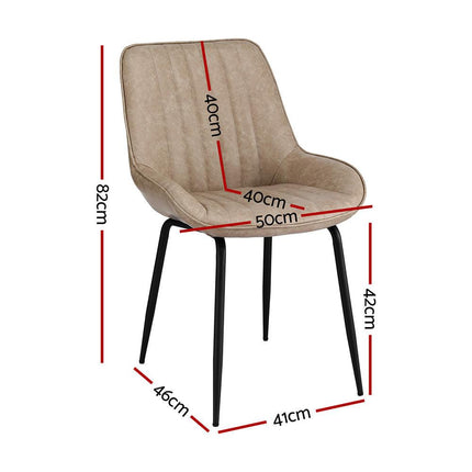 Artiss 4x Dining Chairs Retro PU Leather Kitchen Lounge Cafe Accent Chair Khaki.