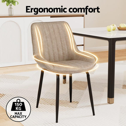 Artiss 4x Dining Chairs Retro PU Leather Kitchen Lounge Cafe Accent Chair Khaki.