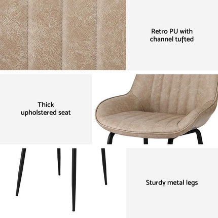 Artiss 4x Dining Chairs Retro PU Leather Kitchen Lounge Cafe Accent Chair Khaki.