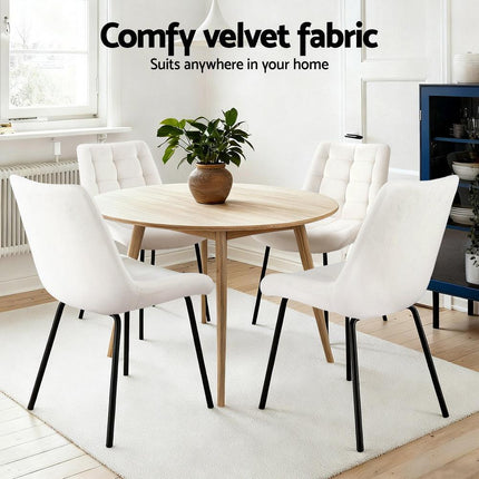Artiss 2x Dining Chairs Velvet Tufted Kitchen Lounge Cafe Accent Chair Beige.