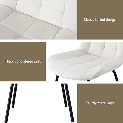 Artiss 2x Dining Chairs Velvet Tufted Kitchen Lounge Cafe Accent Chair Beige.
