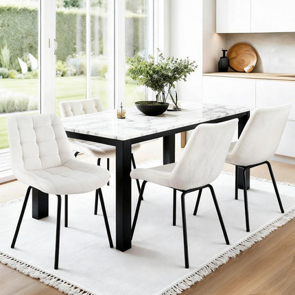 Artiss 4x Dining Chairs Velvet Tufted Kitchen Lounge Cafe Accent Chair Beige.