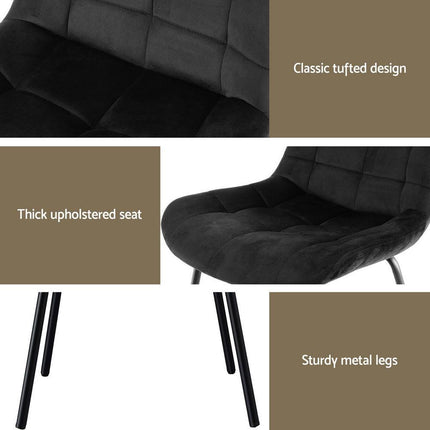 Artiss 2x Dining Chairs Velvet Tufted Kitchen Lounge Cafe Accent Chair Black.