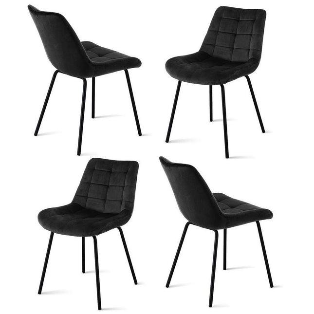 Artiss 4x Dining Chairs Velvet Tufted Kitchen Lounge Cafe Accent Chair Black.