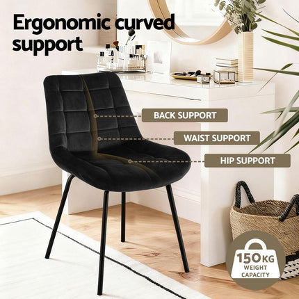 Artiss 4x Dining Chairs Velvet Tufted Kitchen Lounge Cafe Accent Chair Black.