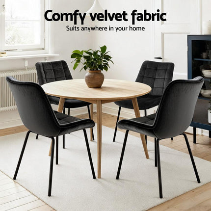Artiss 4x Dining Chairs Velvet Tufted Kitchen Lounge Cafe Accent Chair Black.