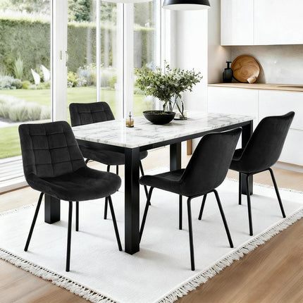 Artiss 4x Dining Chairs Velvet Tufted Kitchen Lounge Cafe Accent Chair Black.