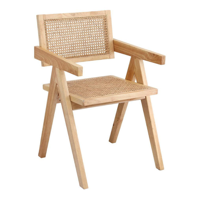 Artiss 1x Dining Chair Wooden Rattan Seat Rubber Wood Frame.