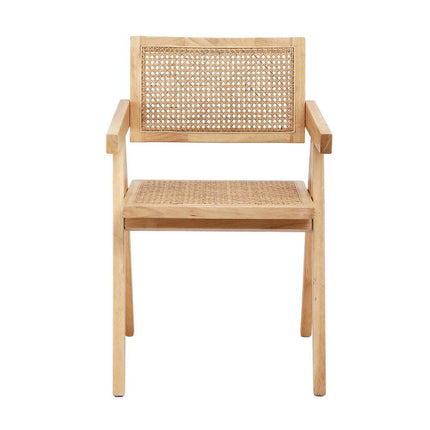 Artiss 1x Dining Chair Wooden Rattan Seat Rubber Wood Frame.