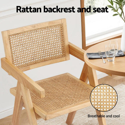Artiss 1x Dining Chair Wooden Rattan Seat Rubber Wood Frame.