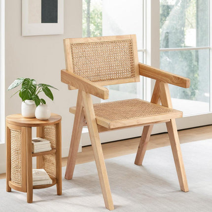 Artiss 1x Dining Chair Wooden Rattan Seat Rubber Wood Frame.