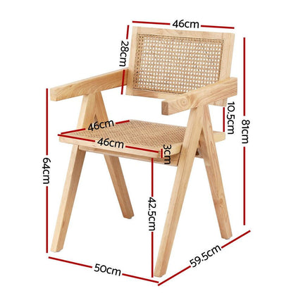 Artiss 2x Dining Chairs Wooden Rattan Seat Rubber Wood Frame.