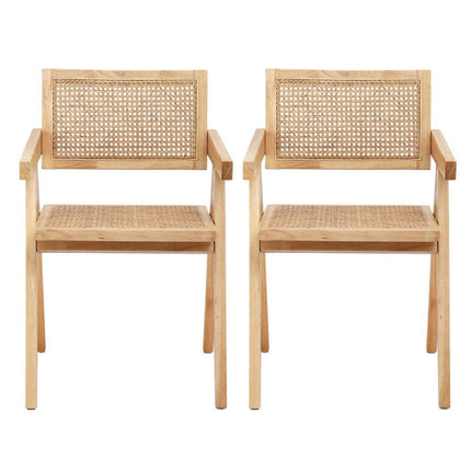 Artiss 2x Dining Chairs Wooden Rattan Seat Rubber Wood Frame.