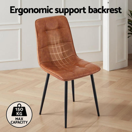 Artiss 4x Dining Chairs Retro PU Leather Kitchen Lounge Cafe Accent Chair Brown.