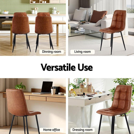Artiss 4x Dining Chairs Retro PU Leather Kitchen Lounge Cafe Accent Chair Brown.