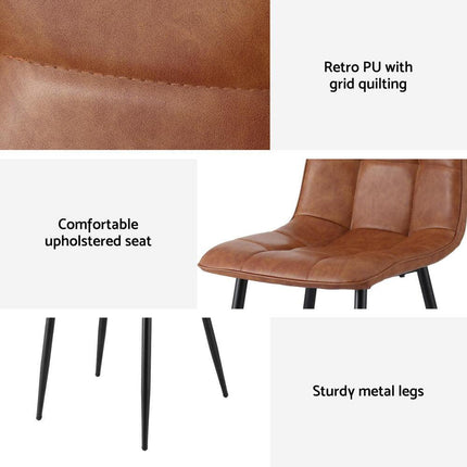 Artiss 4x Dining Chairs Retro PU Leather Kitchen Lounge Cafe Accent Chair Brown.