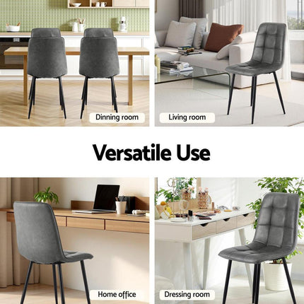 Artiss 4x Dining Chairs Retro PU Leather Kitchen Lounge Cafe Accent Chair Grey.