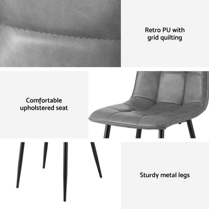 Artiss 4x Dining Chairs Retro PU Leather Kitchen Lounge Cafe Accent Chair Grey.
