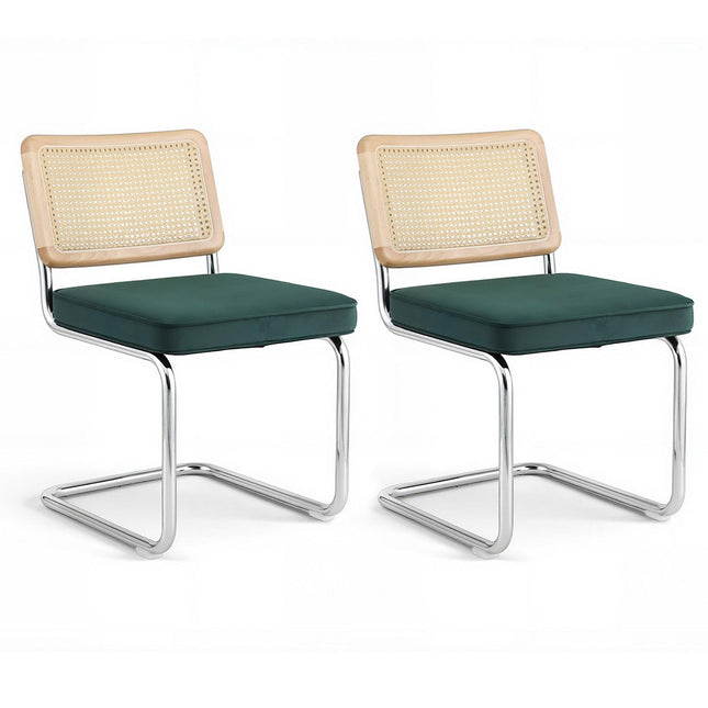 Artiss Dining Chairs Set of 2 Velvet Rattan Cantilever Green.