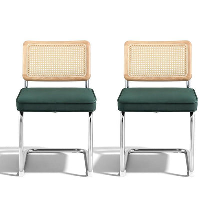 Artiss Dining Chairs Set of 2 Velvet Rattan Cantilever Green.