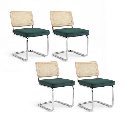 Artiss Dining Chairs Set of 4 Velvet Rattan Cantilever Green.