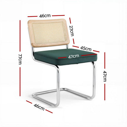 Artiss Dining Chairs Set of 4 Velvet Rattan Cantilever Green.